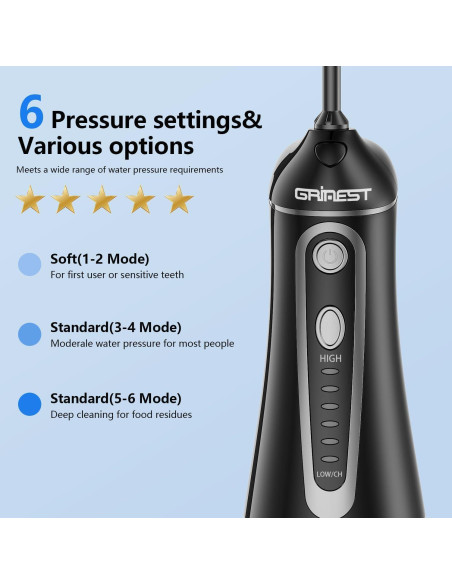 Irrigador Dental Inalámbrico Grinest FL-V28 Negro IPX7