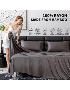 Juego de Sábanas King SilkWings 100% Viscosa Bambú 3pcs Gris 2