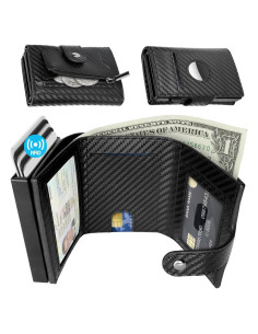 Billetera de cuero tipo tríptico Realtopdo con soporte AirTag y RFID
