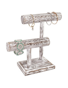 Soporte de Joyería Ikee Design de Madera 2 Niveles Blanco Antiguo