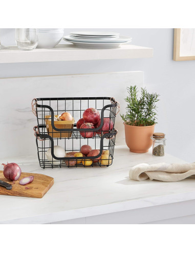 Cestas de Almacenamiento Apilables Amazon Basics 2 Piezas Negro