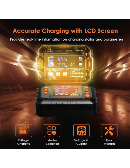Cargador de Batería Inteligente WAVLINK 20A con Pantalla LCD