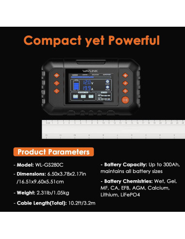 Cargador de Batería Inteligente WAVLINK 20A con Pantalla LCD