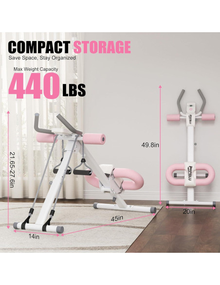 Entrenador Abdominal Ajustable PAPIBLU - Equipo Plegable Rosa