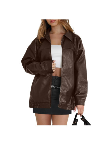 Chaqueta de Cuero Sintético Wiholl para Mujeres - Marrón Mediana