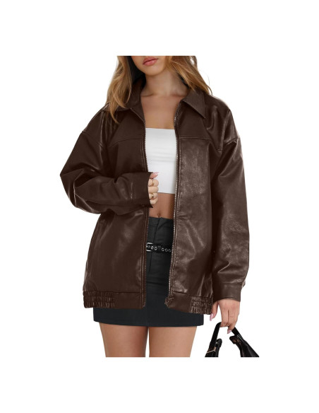 Chaqueta de Cuero Sintético Wiholl para Mujeres - Marrón Mediana