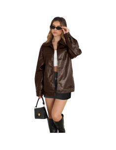 Chaqueta de Cuero Sintético Wiholl para Mujeres - Marrón Mediana 2