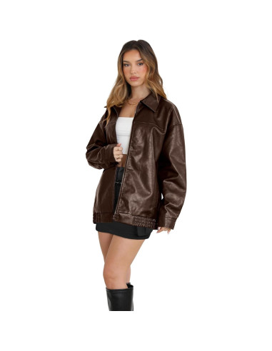 Chaqueta de Cuero Sintético Wiholl para Mujeres - Marrón Mediana