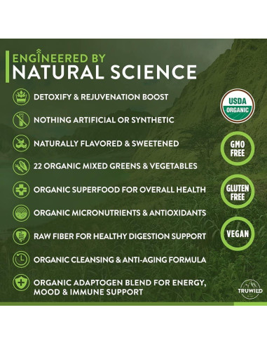 TruWild Greens Polvo de Superalimento 90 Porciones 3 Paquetes