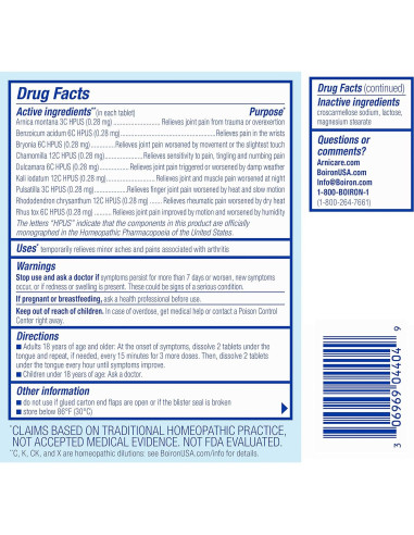 Tabletas Arnicare Boiron 120 Unidades Alivio Artritis Natural