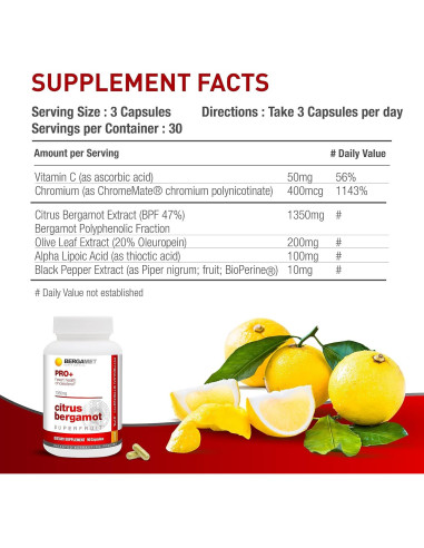 Suplemento BergaMet PRO+ 1350mg 90 Cápsulas Bergamota