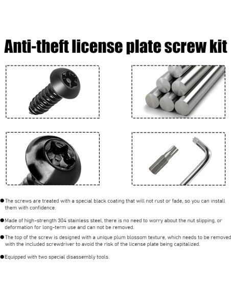 Kit de Tornillos Antirrobo para Placas de Licencia Povtii