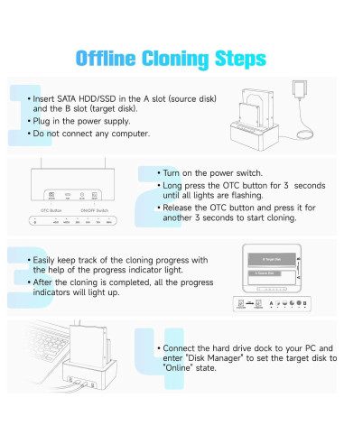 Estación de Acoplamiento USB-C/USB 3.0 RSHTECH RSH-DS01C Doble Bahía 22TB