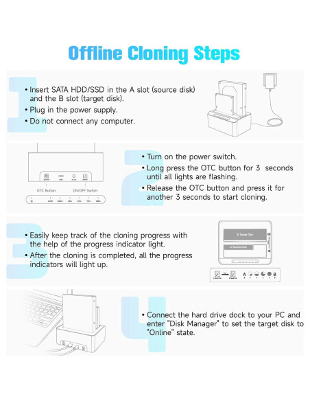 Estación de Acoplamiento USB-C/USB 3.0 RSHTECH RSH-DS01C Doble Bahía 22TB