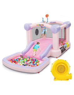 Casa Inflable AKEYDIY Rosa con Tobogán y Pelotas 409x208cm