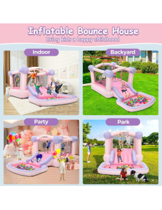 Casa Inflable AKEYDIY Rosa con Tobogán y Pelotas 409x208cm 2