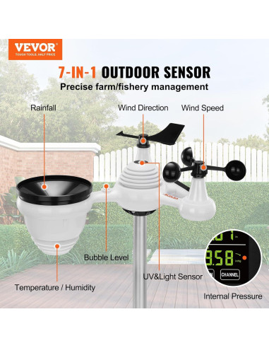 Estación Meteorológica Inalámbrica VEVOR 7-en-1 LCD 191.6x127mm