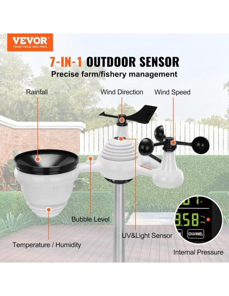 Estación Meteorológica Inalámbrica VEVOR 7-en-1 LCD 191.6x127mm
