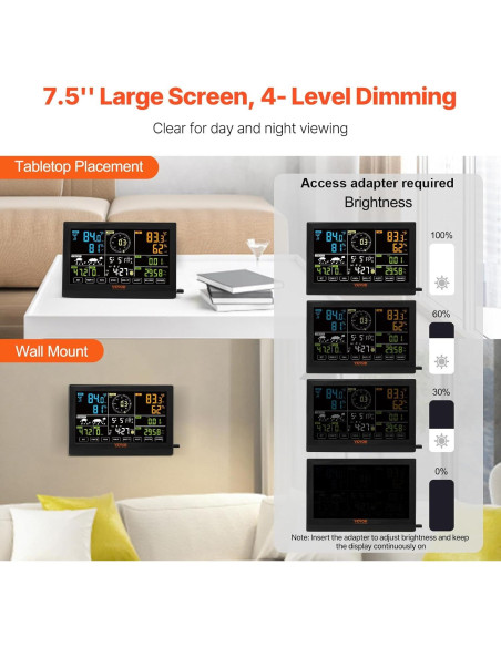 Estación Meteorológica Inalámbrica VEVOR 7-en-1 LCD 191.6x127mm