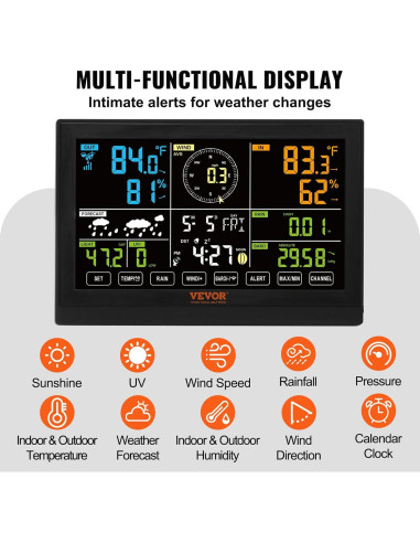 Estación Meteorológica Inalámbrica VEVOR 7-en-1 LCD 191.6x127mm