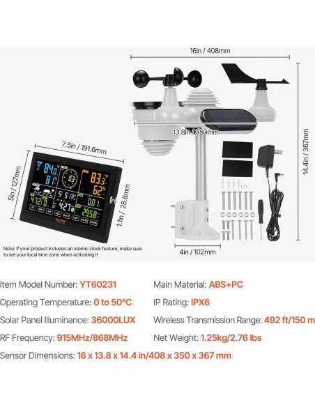 Estación Meteorológica Inalámbrica VEVOR 7-en-1 LCD 191.6x127mm
