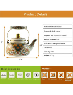 Tetera Vintage Floral Leebright 2.5L Esmalte Bohemio 2