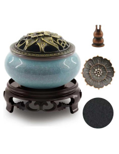 Quemador de Incienso de Cerámica Azul con Soporte Multifuncional