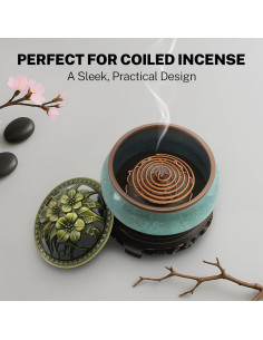 Quemador de Incienso de Cerámica Azul con Soporte Multifuncional 2