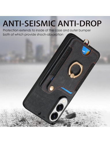 Funda billetera Samsung Galaxy S25 Edge negra con soporte RFID