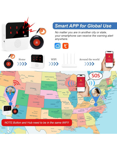 Sistema de Alerta Inalámbrico SanJie con 2 Botones y Receptor