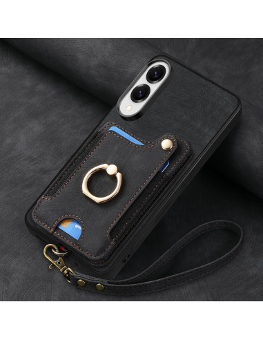 Funda billetera Samsung Galaxy S25 Edge negra con soporte RFID