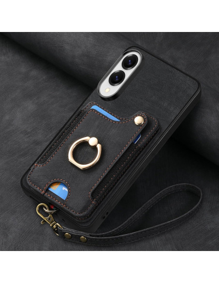 Funda billetera Samsung Galaxy S25 Edge negra con soporte RFID