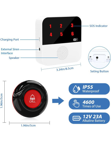 Sistema de Alerta Inalámbrico SanJie con 2 Botones y Receptor
