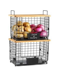 Cesta Apilable XL AOZITA con Tapa de Bambú - Organizador Multiuso