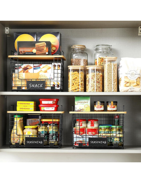 Cesta Apilable XL AOZITA con Tapa de Bambú - Organizador Multiuso