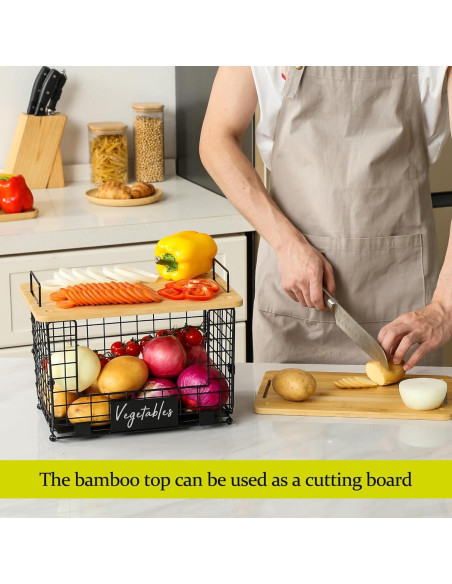 Cesta Apilable XL AOZITA con Tapa de Bambú - Organizador Multiuso