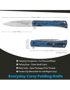 Cuchillo Plegable Damasco Martillado YOUSUNLONG 215mm Azul 2