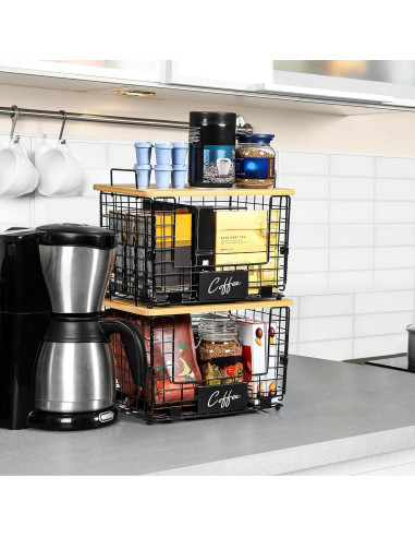 Cesta Apilable XL AOZITA con Tapa de Bambú - Organizador Multiuso