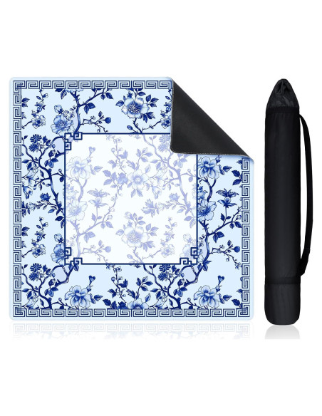 Mat de Mahjong Chinoiserie Azul y Blanco 55x55 cm con Bolsa