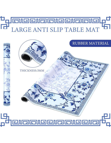 Mat de Mahjong Chinoiserie Azul y Blanco 55x55 cm con Bolsa
