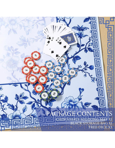 Mat de Mahjong Chinoiserie Azul y Blanco 55x55 cm con Bolsa