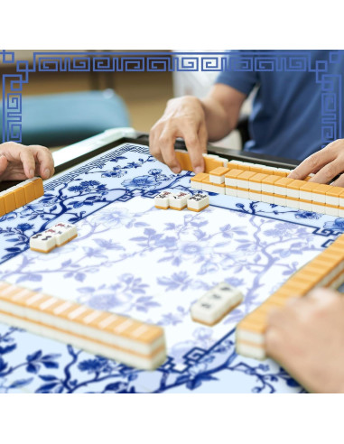 Mat de Mahjong Chinoiserie Azul y Blanco 55x55 cm con Bolsa