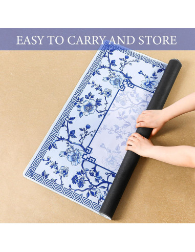Mat de Mahjong Chinoiserie Azul y Blanco 55x55 cm con Bolsa