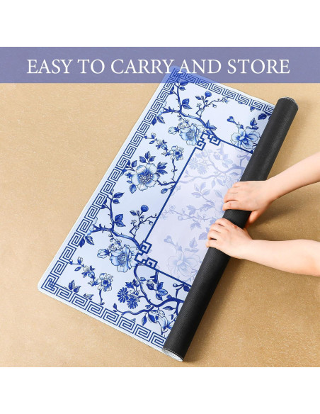 Mat de Mahjong Chinoiserie Azul y Blanco 55x55 cm con Bolsa
