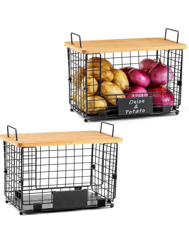 Cesta Apilable XL AOZITA con Tapa de Bambú - Organizador Multiuso