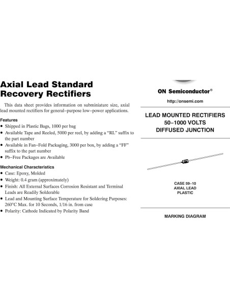Diodo 1N4001 Fairchild Semiconductor 1A 50V DO-41 (10 piezas)