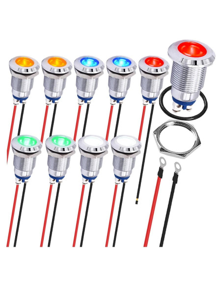 10 Pcs Luz Indicadora LED 12mm IP67 MKBKLLJY 12-24V 5 Colores