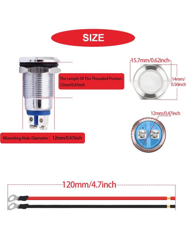 10 Pcs Luz Indicadora LED 12mm IP67 MKBKLLJY 12-24V 5 Colores