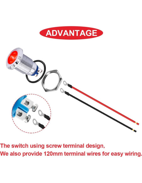 10 Pcs Luz Indicadora LED 12mm IP67 MKBKLLJY 12-24V 5 Colores