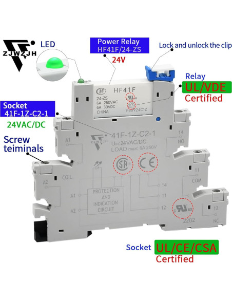 10 Relés Electromagnéticos 24V DC/AC ZJWZJH HF41F/24